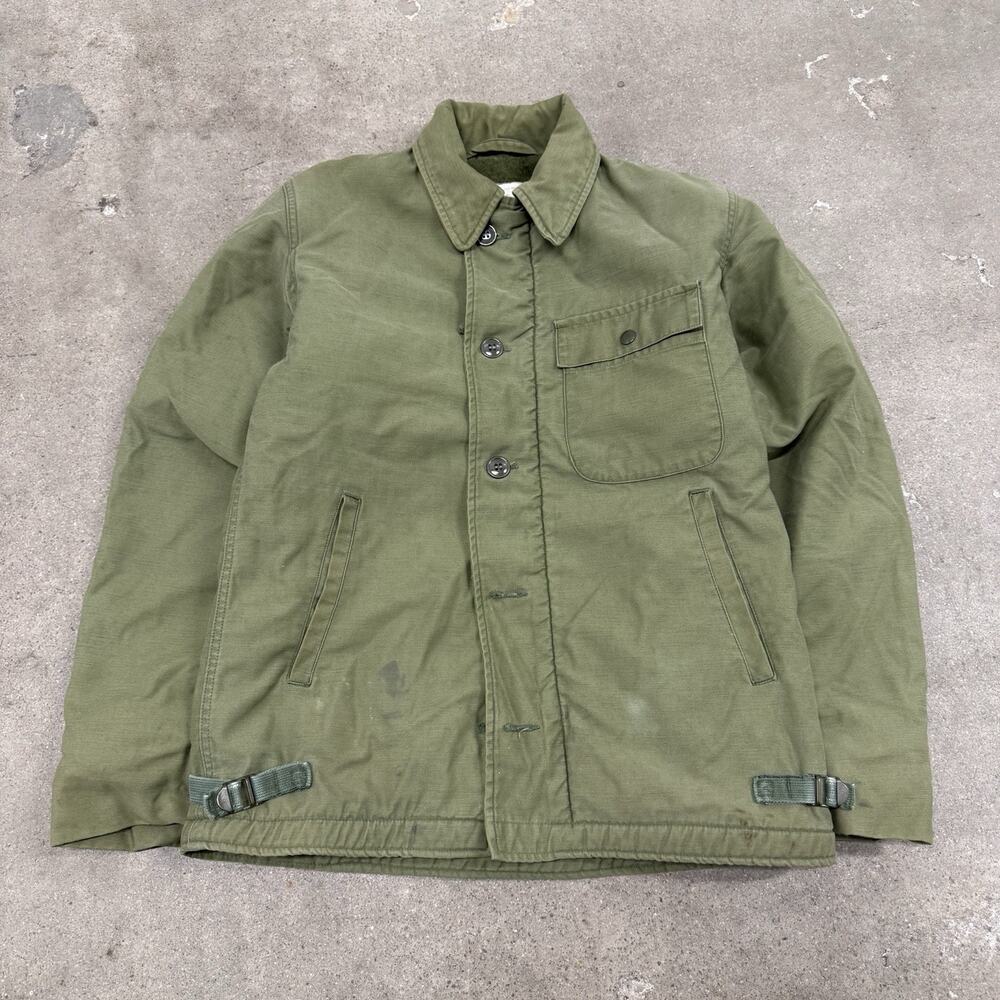 VINTAGE 70s MILITARY DECK A-2 FLEECE LINED JACKET SMALL COLD WEATHER PERMEABLE